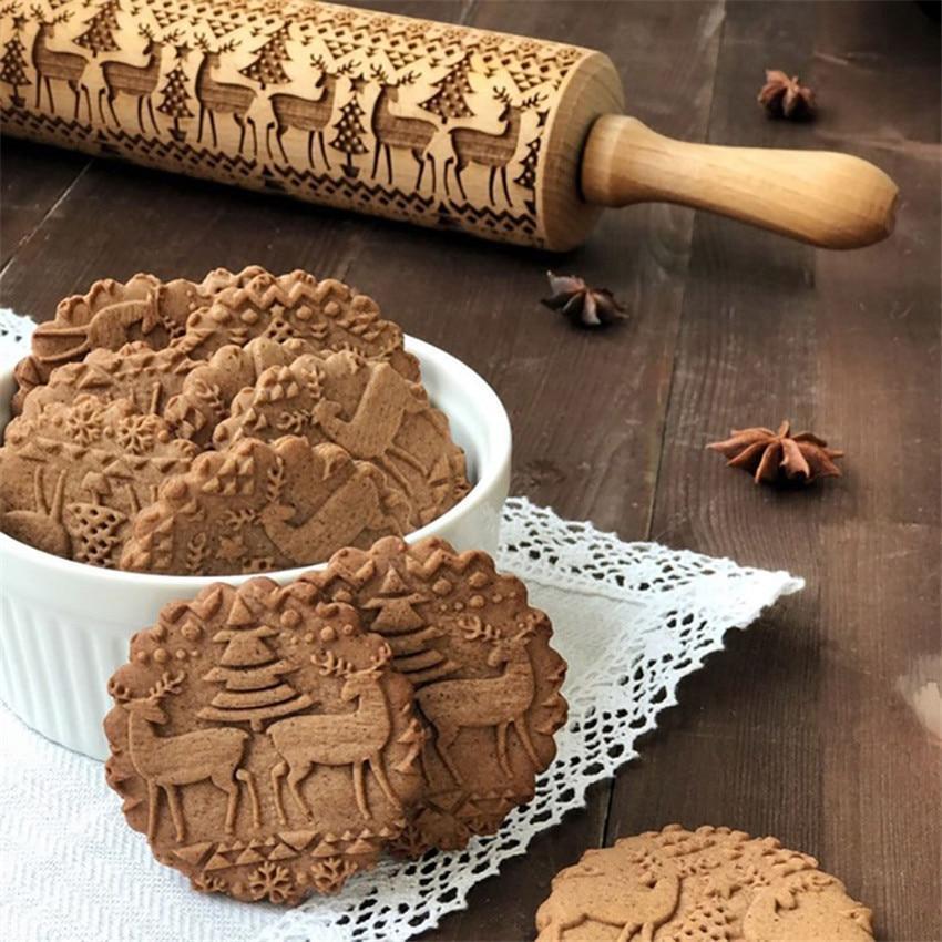 Christmas Embossing Rolling Pin – Engraved Pattern Roller for Cookies
