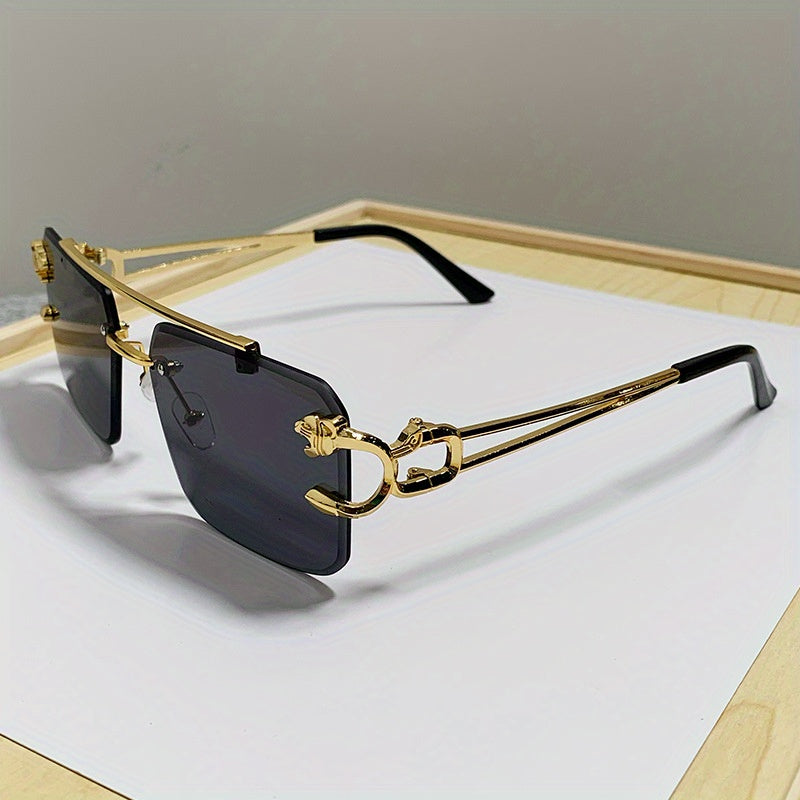 Men's Rimless Sunglasses – UV400 Protection, Tiger Temple Design & Anti-Glare Lenses