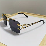 Men's Rimless Sunglasses – UV400 Protection, Tiger Temple Design & Anti-Glare Lenses