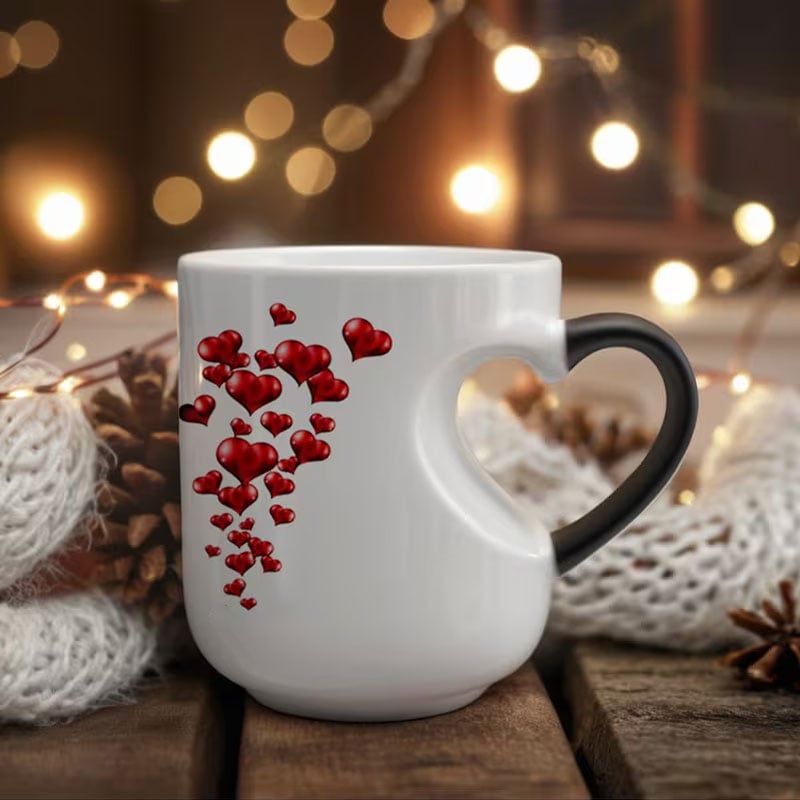 Color-Changing Heart Ceramic Mug – 400ml, Heat-Reactive Design & Heart Handle