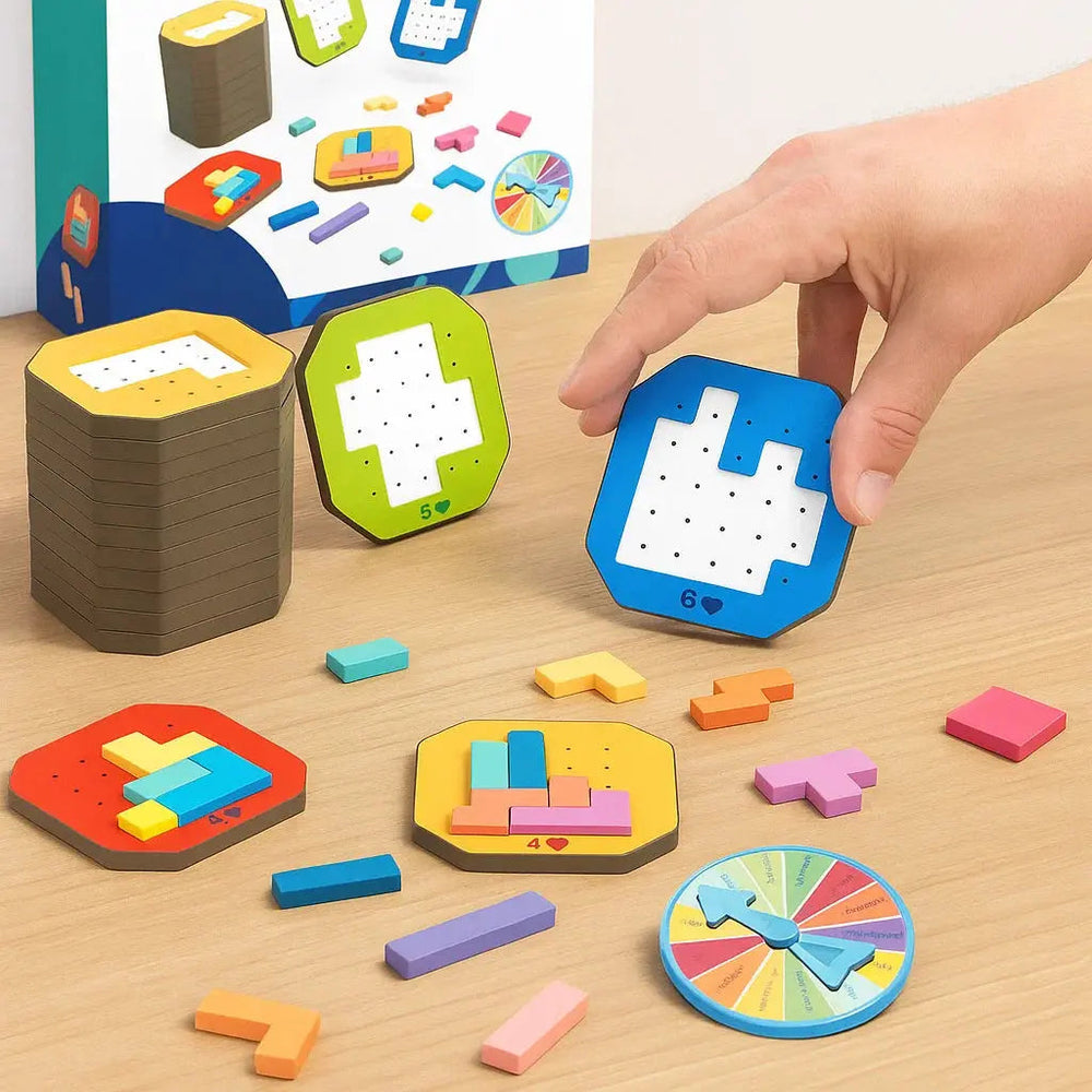 Kids Logic Puzzle Game – 108 Colorful Blocks, 20 Challenge Cards, Ages 4+