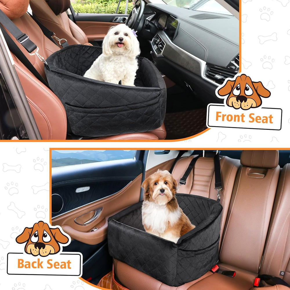 Dog Car Seat with Safety Belt & Convenient Storage Compartments - Pet Travel Seat for Dogs