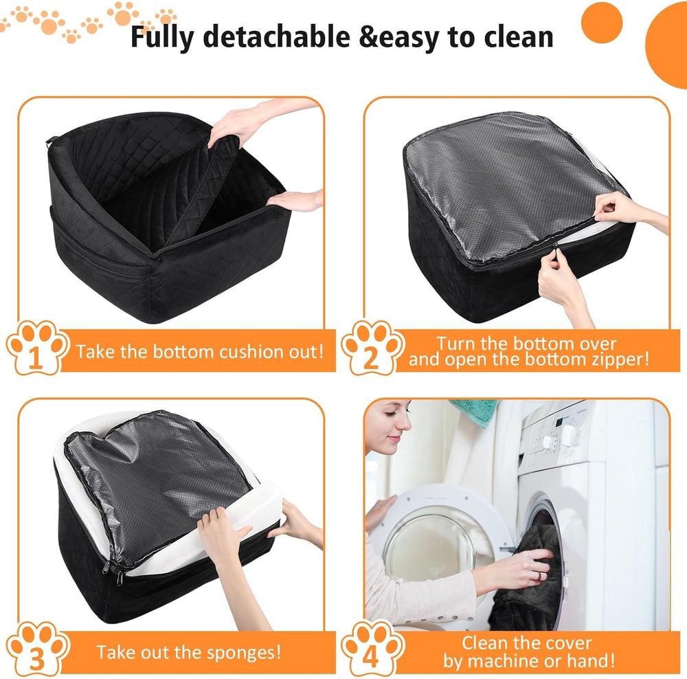 Dog Car Seat with Safety Belt & Convenient Storage Compartments - Pet Travel Seat for Dogs