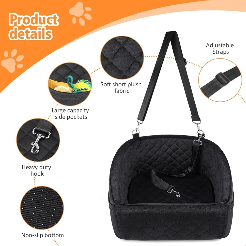 Dog Car Seat with Safety Belt & Convenient Storage Compartments - Pet Travel Seat for Dogs