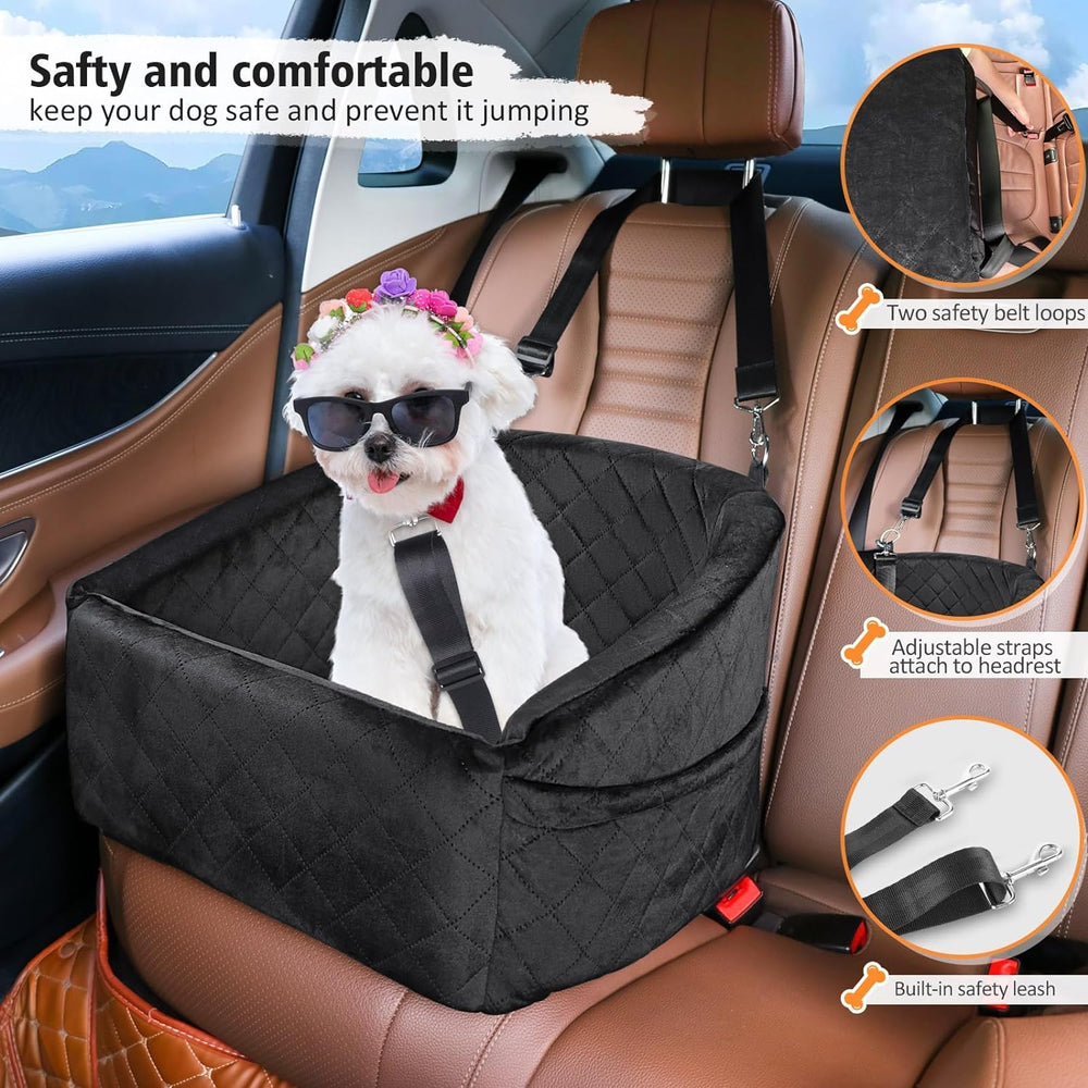 Dog Car Seat with Safety Belt & Convenient Storage Compartments - Pet Travel Seat for Dogs