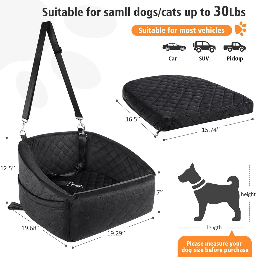 Dog Car Seat with Safety Belt & Convenient Storage Compartments - Pet Travel Seat for Dogs
