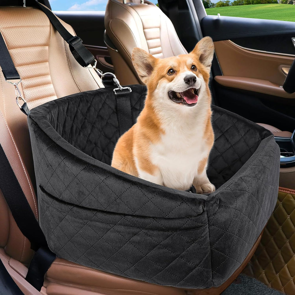 Dog Car Seat with Safety Belt & Convenient Storage Compartments - Pet Travel Seat for Dogs