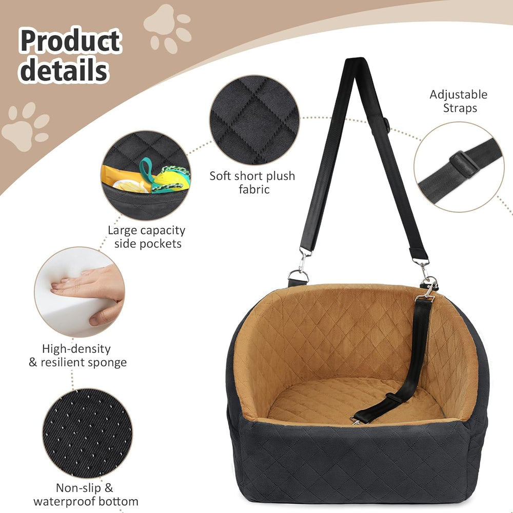 Dog Car Seat with Safety Belt & Convenient Storage Compartments - Pet Travel Seat for Dogs