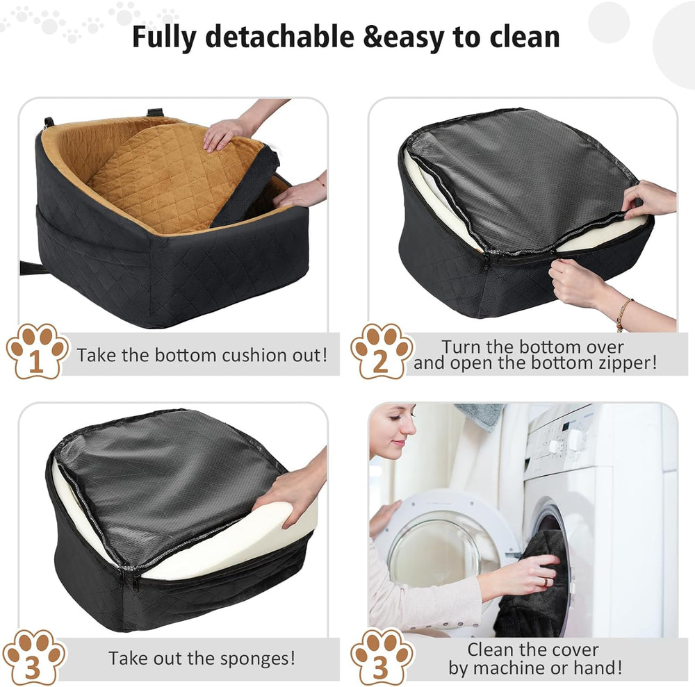Dog Car Seat with Safety Belt & Convenient Storage Compartments - Pet Travel Seat for Dogs