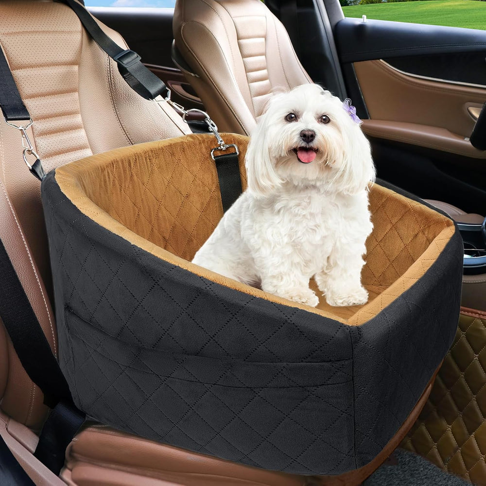 Dog Car Seat with Safety Belt & Convenient Storage Compartments - Pet Travel Seat for Dogs