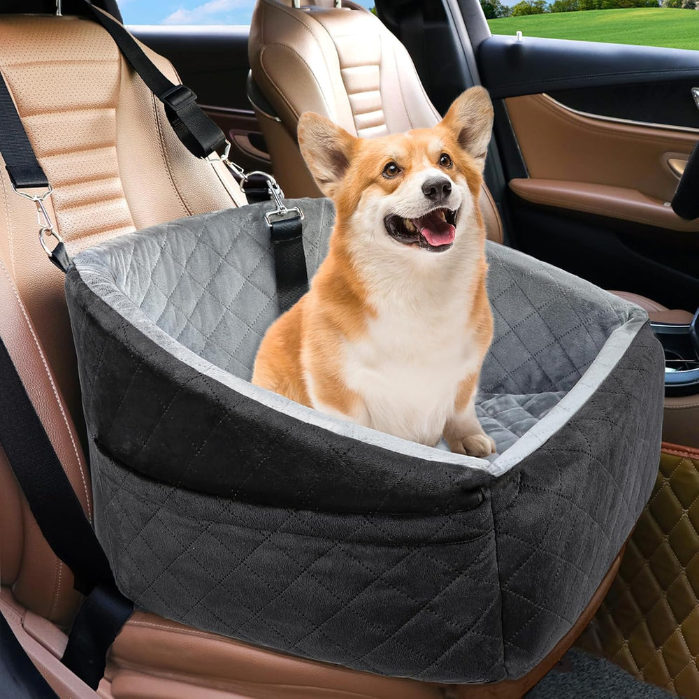 Dog Car Seat with Safety Belt & Convenient Storage Compartments - Pet Travel Seat for Dogs