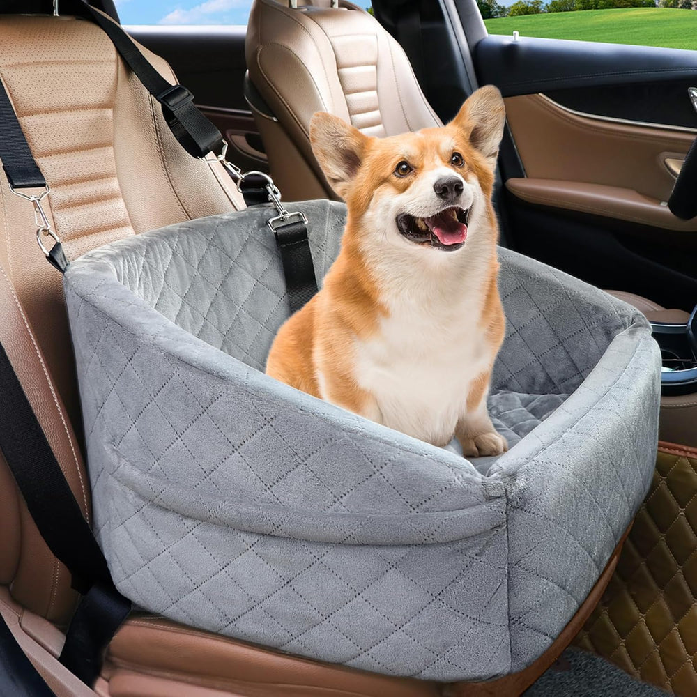 Dog Car Seat with Safety Belt & Convenient Storage Compartments - Pet Travel Seat for Dogs