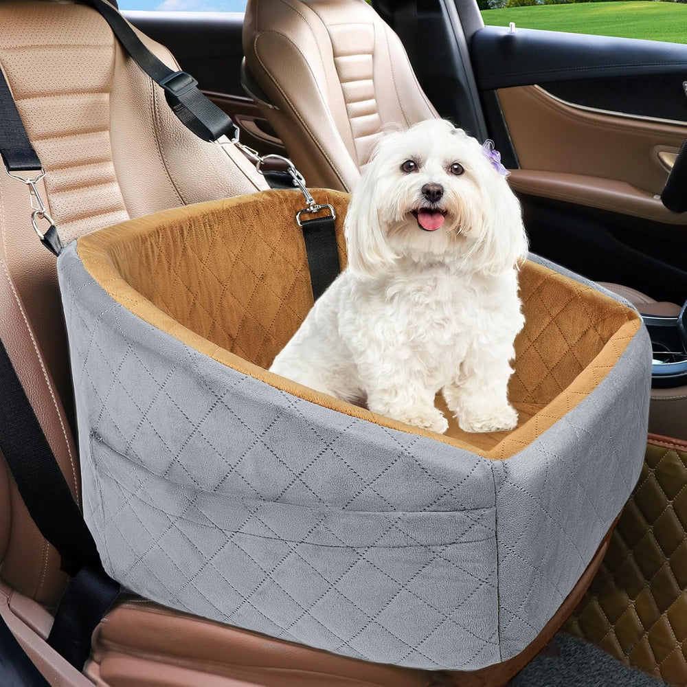 Dog Car Seat with Safety Belt & Convenient Storage Compartments - Pet Travel Seat for Dogs