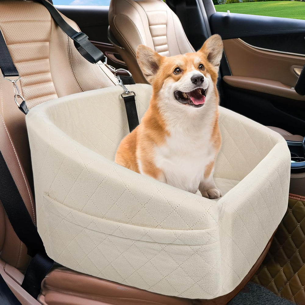 Dog Car Seat with Safety Belt & Convenient Storage Compartments - Pet Travel Seat for Dogs