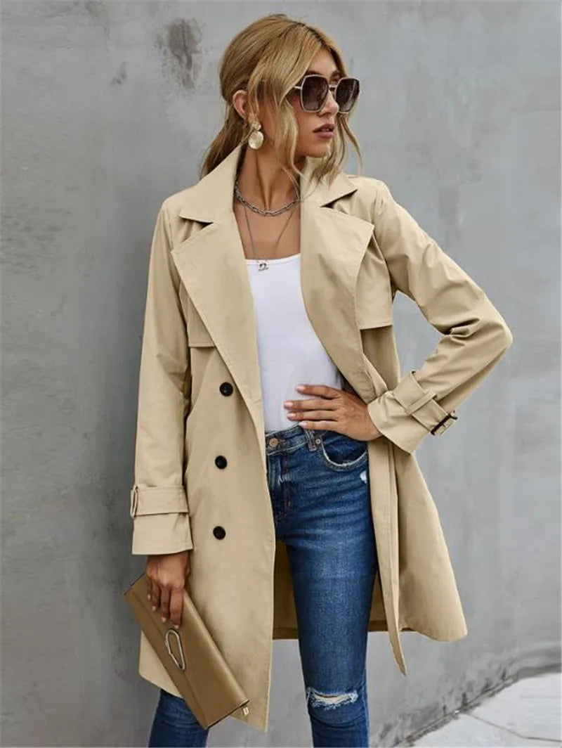 Women's belted trench coat, view 1