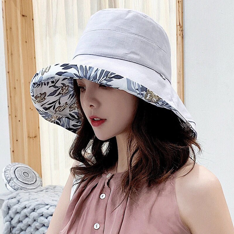 Women's Wide-Brim Sun Hat – Reversible, Cotton Linen & UV Protection