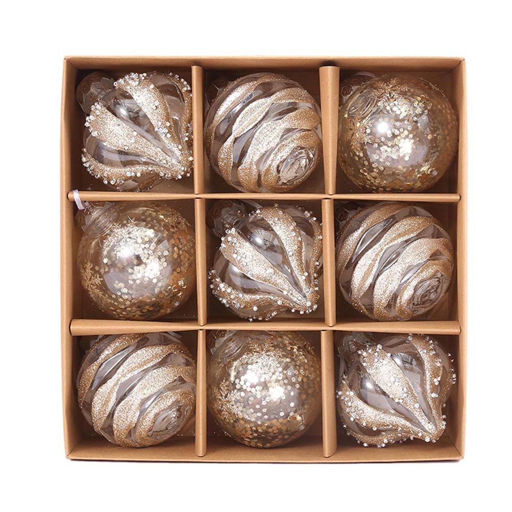 Luxury Golden Christmas Ornaments Set – 9 Champagne Baubles