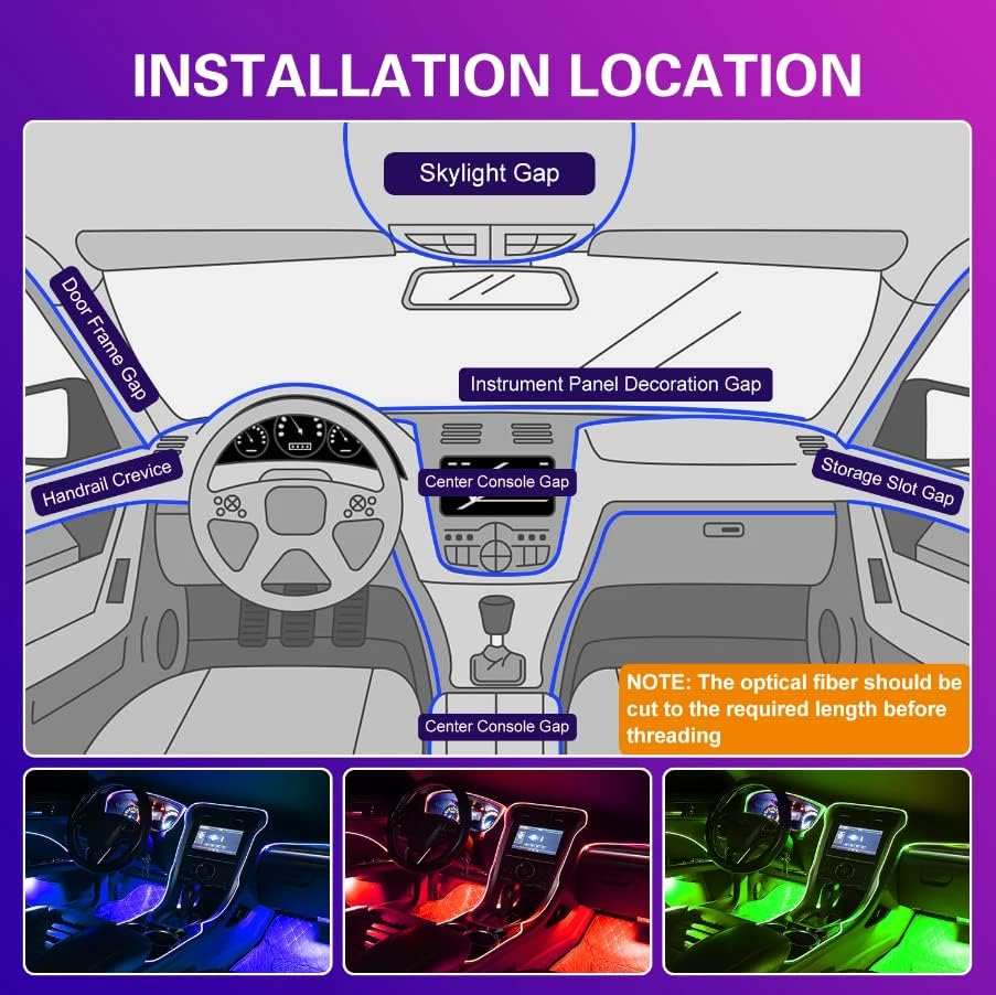 App-Controlled Car LED Interior Lights – RGB Strips, 12V & Remote Control