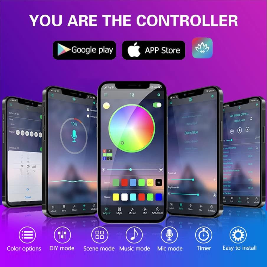 App-Controlled Car LED Interior Lights – RGB Strips, 12V & Remote Control