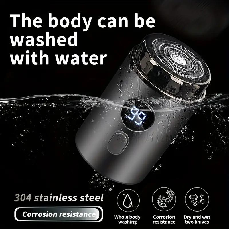 Men's Portable Electric Razor – LED Display, USB Rechargeable & Waterproof Stainless Steel
