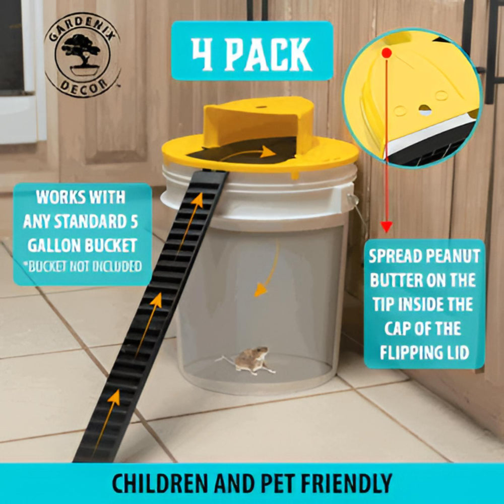 Bucket Lid Mouse Trap – 4-Pack, Auto-Reset Design & Reusable Build