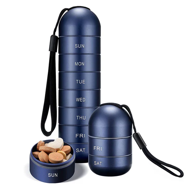 Pill Organizer – Aluminum, 7-Day Travel Case with Compartments