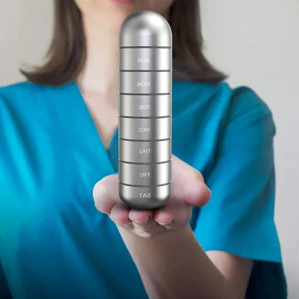 Pill Organizer – Aluminum, 7-Day Travel Case with Compartments