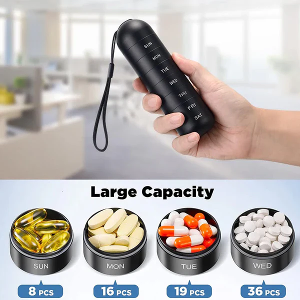 Pill Organizer – Aluminum, 7-Day Travel Case with Compartments