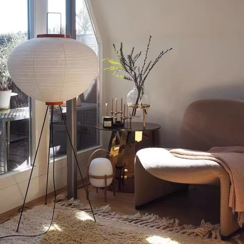 Rice Paper Floor Lamp – Japanese Tripod Design, 3 Light Temperatures & E27 Socket
