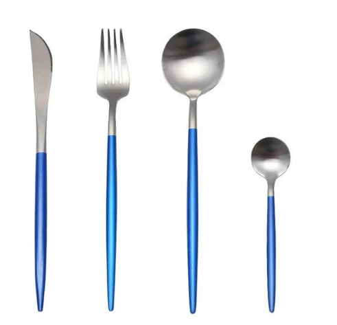 RoyalGlow cutlery set in blue-silver