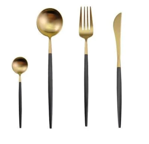 RoyalGlow cutlery set in black-gold