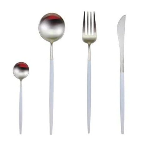 RoyalGlow cutlery set in white-silver