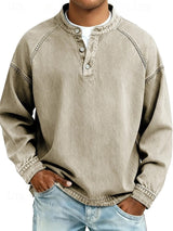 Amir Retro Henley Pullover mit Used-Look für Herren – Langer Arm, Vintage Stil, Bequem und Modisch