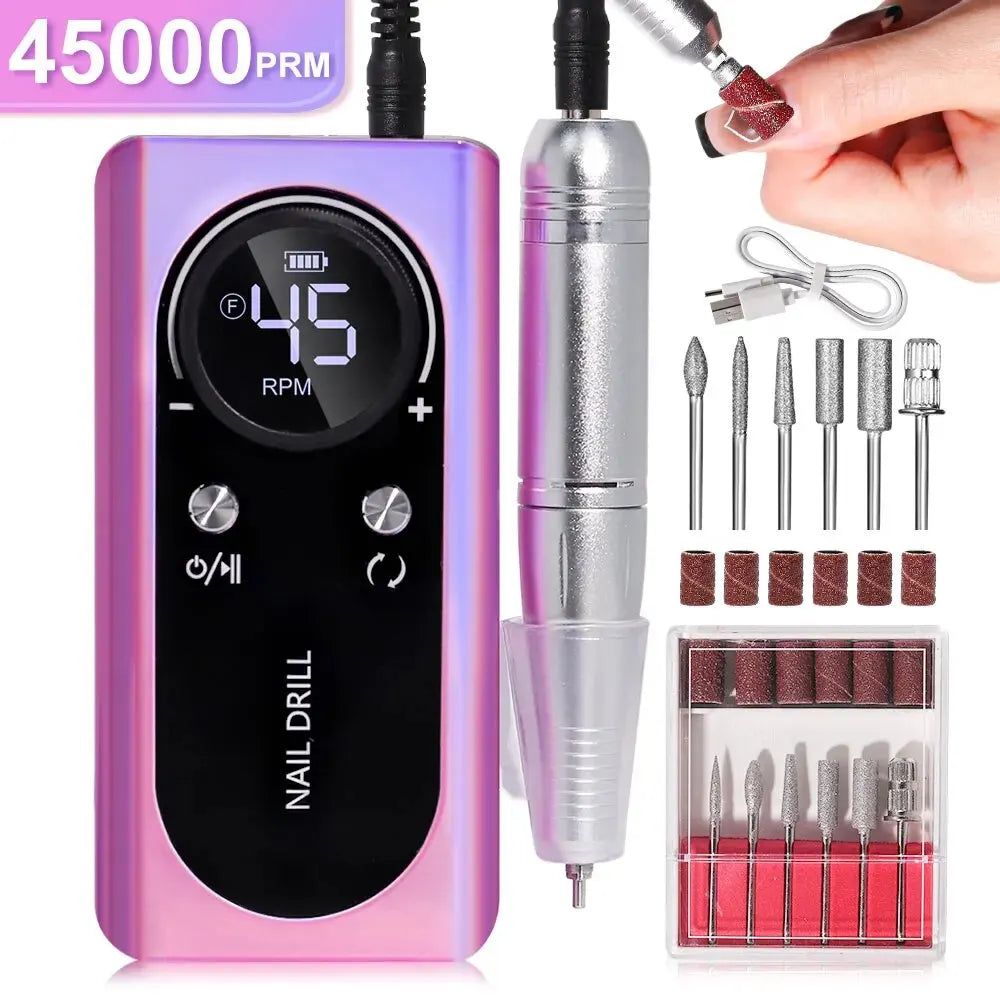 Electric Nail Drill – 45,000 RPM, USB-C Rechargeable & 6 Milling Heads