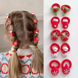 10 PCS Kids Hair Ties - Elastic Ponytail Holders with Santa & Reindeer Design - Perfect for Girls' Holiday Hairstyles