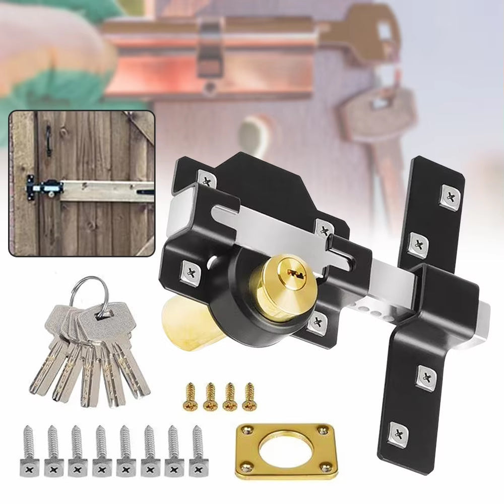 Garden Gate Bolt Lock with Key – Rustproof Iron & Weatherproof Spring Latch