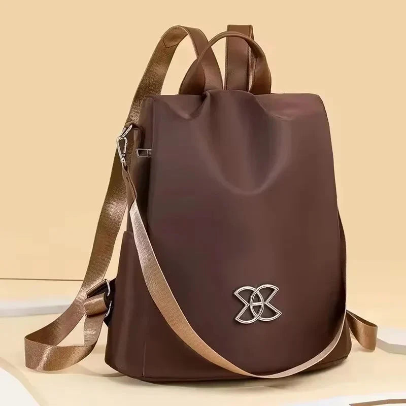 Anti-Theft Laptop Backpack – Water-Resistant Oxford, 3 Carry Options, Brown & Black