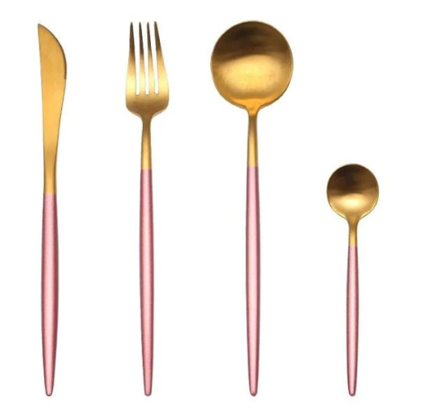 RoyalGlow cutlery set in pink-gold