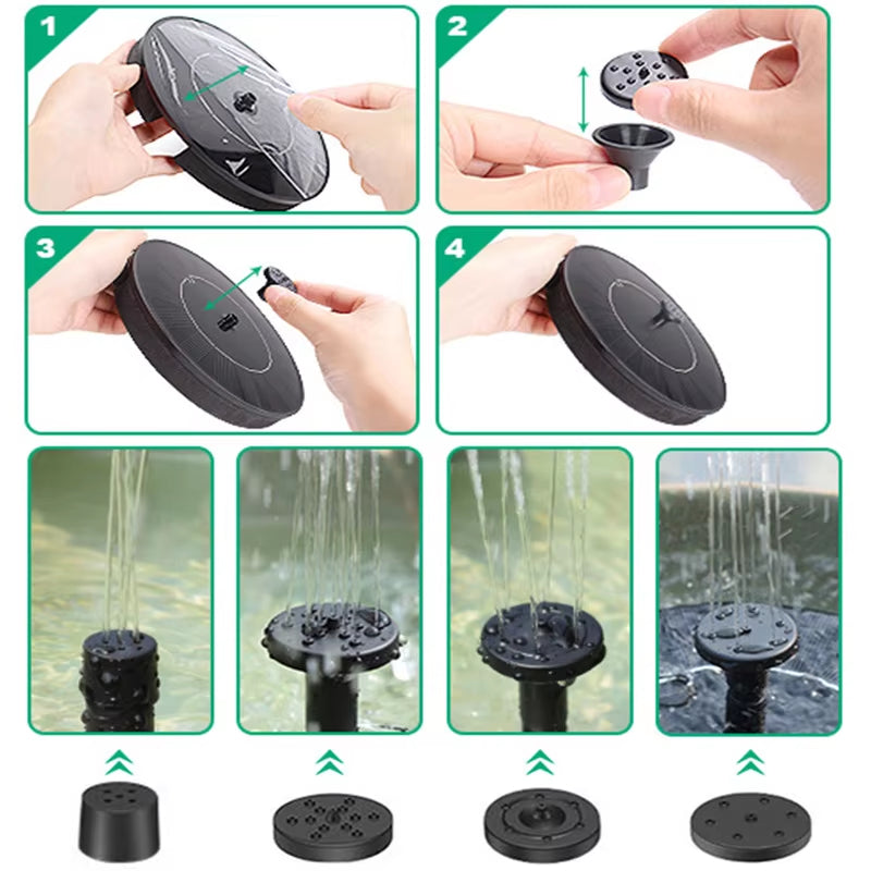 Solar Water Fountain – Wireless, 4 Nozzles, Ø 16 cm for Bird Bath & Pond