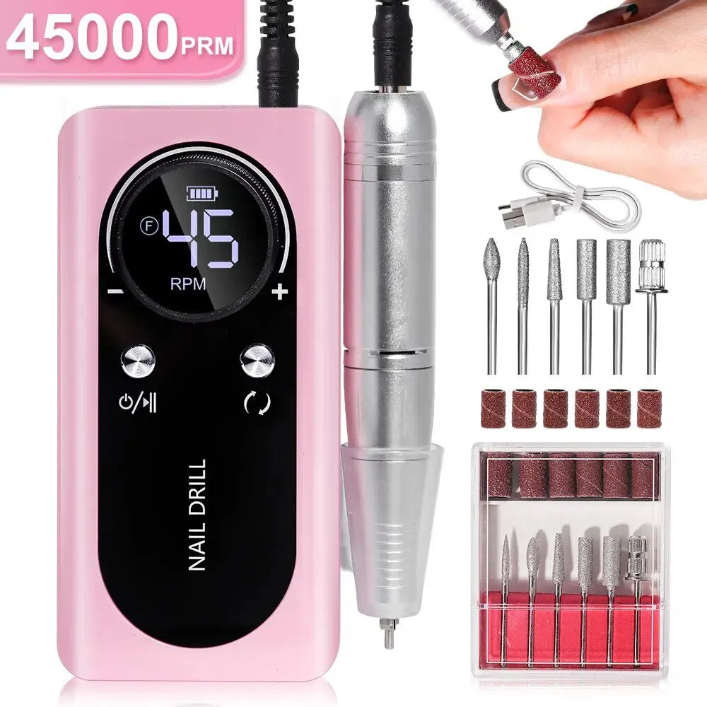 Electric Nail Drill – 45,000 RPM, USB-C Rechargeable & 6 Milling Heads