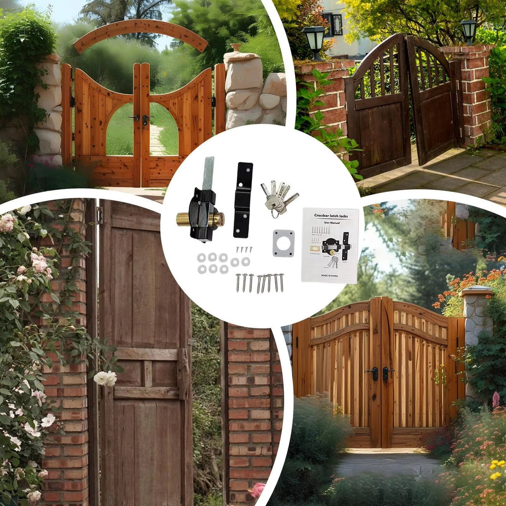 Garden Gate Bolt Lock with Key – Rustproof Iron & Weatherproof Spring Latch