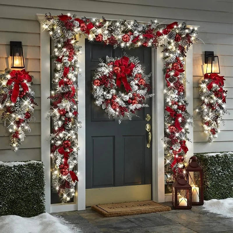Complete Christmas Door Decoration Set - Festive Holiday Wreaths, Bows, and Ornaments for a Joyful Home Entrance