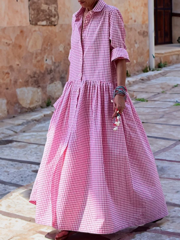 Sofie – Casual Checkered Swing Dress with Long Sleeves