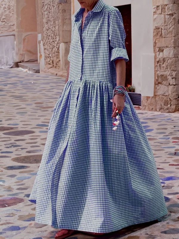 Sofie – Casual Checkered Swing Dress with Long Sleeves