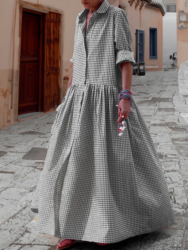 Sofie – Casual Checkered Swing Dress with Long Sleeves