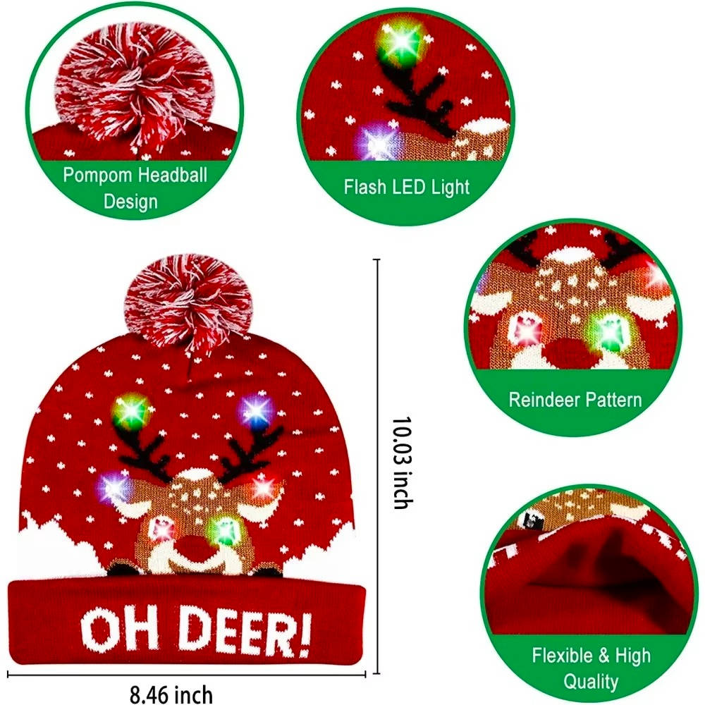 LED Light Up Christmas Hat - Festive Holiday Headwear for Parties & Celebrations