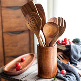 9-Piece Teak Wood Kitchen Utensil Set with Holder & Spoon Rest - Durable & Stylish Cooking Essentials
