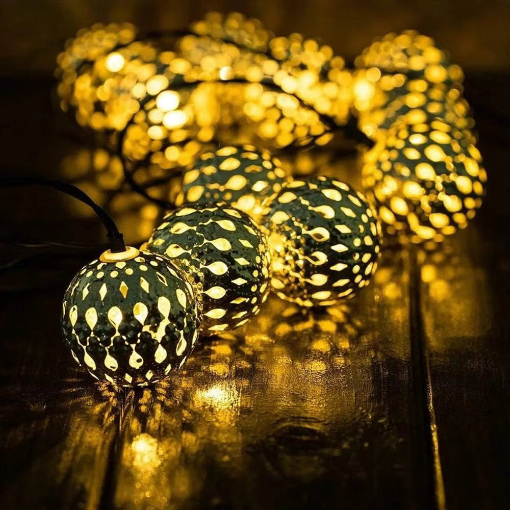 Solar Moroccan String Lights 12m – 100 LED Balls, Warm White & IP65 Waterproof