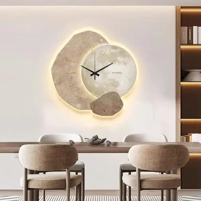 Moon Wall Clock – Plastic & Glass, 30/40cm, Battery-Powered Beige & Gold