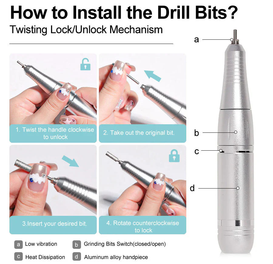 Electric Nail Drill – 45,000 RPM, USB-C Rechargeable & 6 Milling Heads